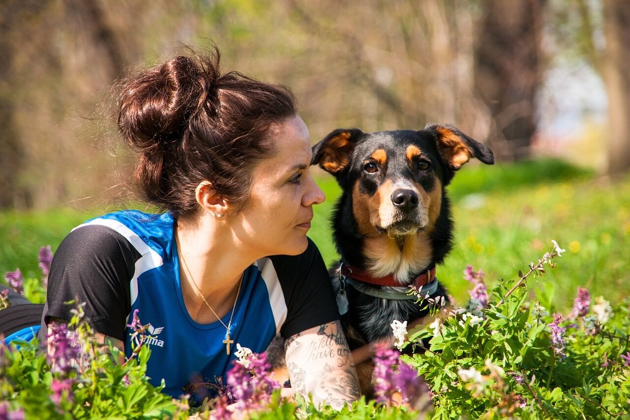 portrait, human, dog, person, team, animal, nature, female, pet, outdoors, view, woman, a dog-human team